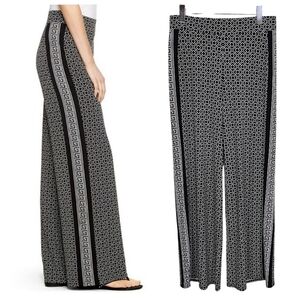 White House Black Market Palazzo Pants Sz Small Black White Wide Leg Printed